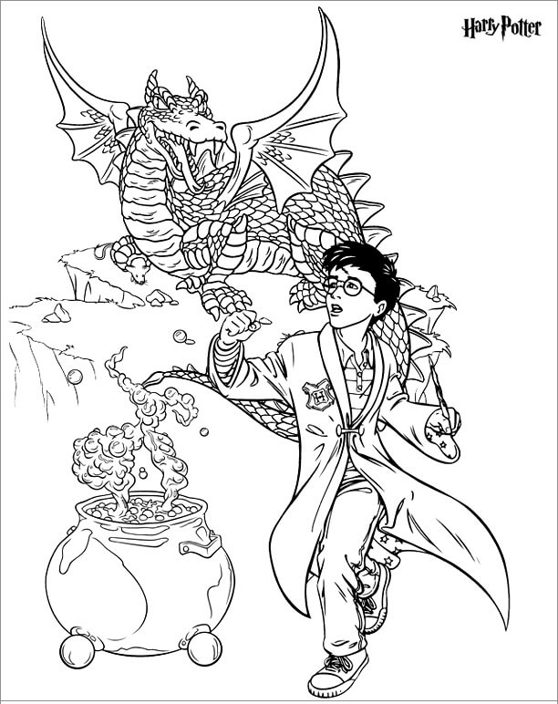 Dibujo de Harry Potter Huye Del Dragón para Colorear y Imprimir
