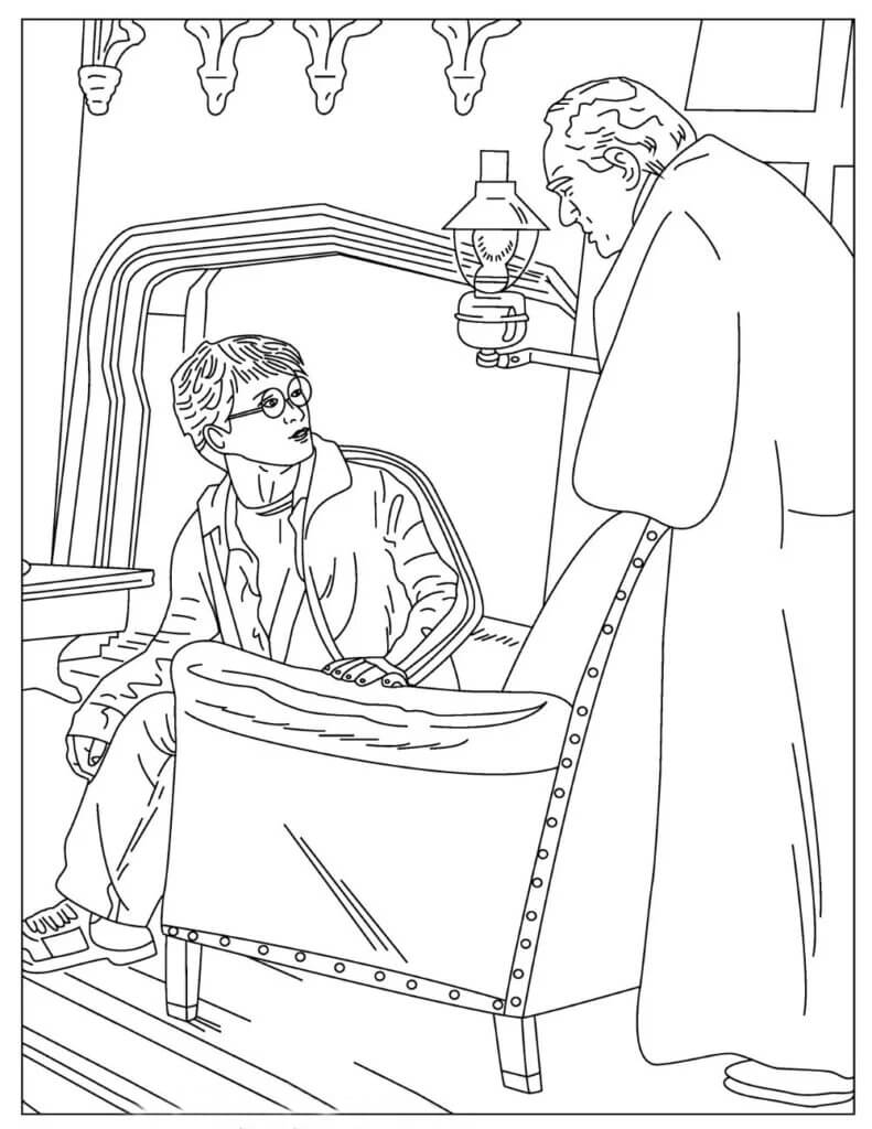 Dibujo de Harry Potter Sentado En Una Silla para Colorear y Imprimir