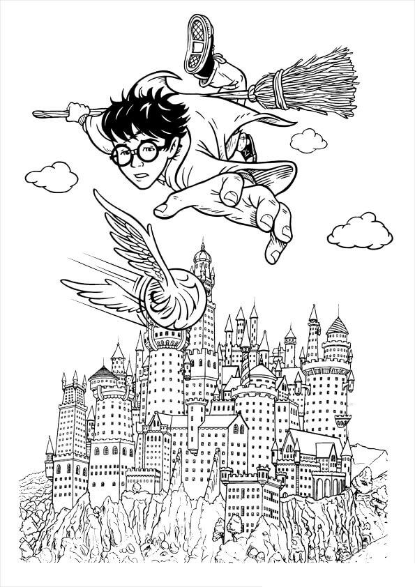 Dibujo de Harry Potter Volando para Colorear y Imprimir