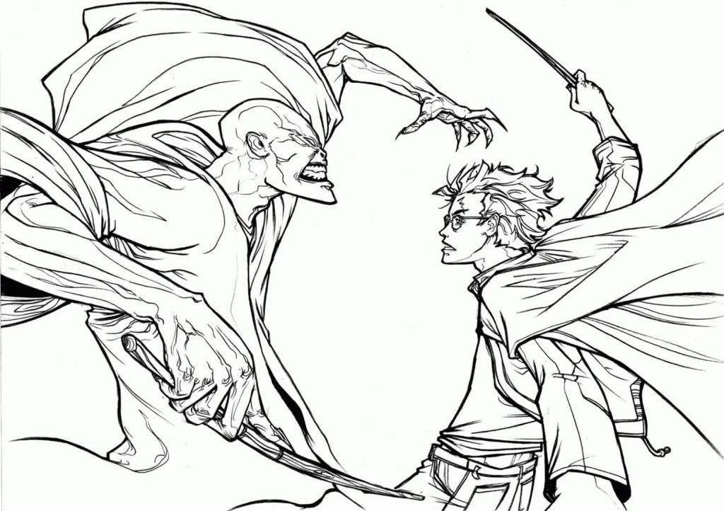 Dibujo de Harry Potter Vs Lord Voldemort para Colorear y Imprimir