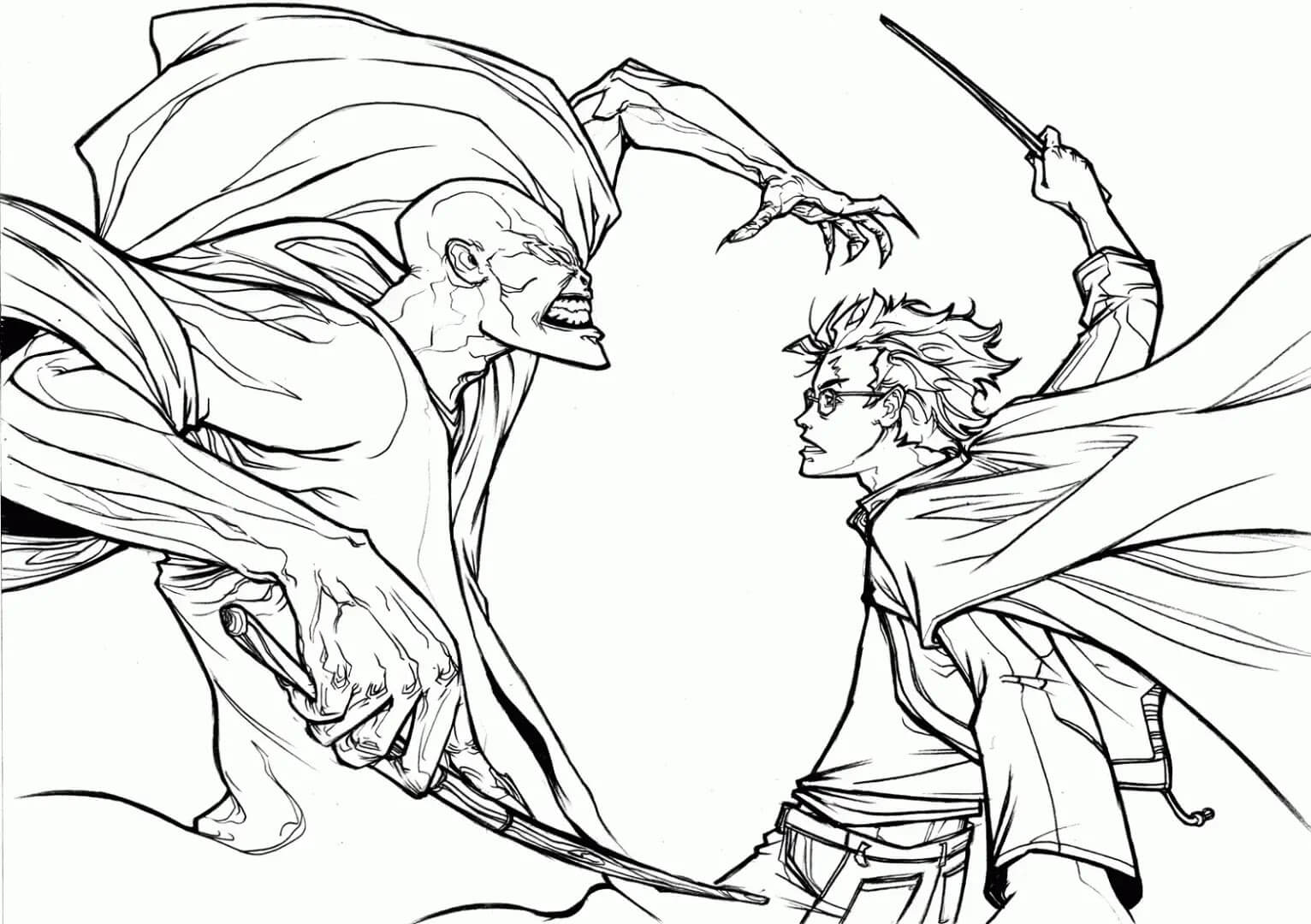 Dibujo de Harry Potter Vs Lord Voldemort para Colorear y Imprimir