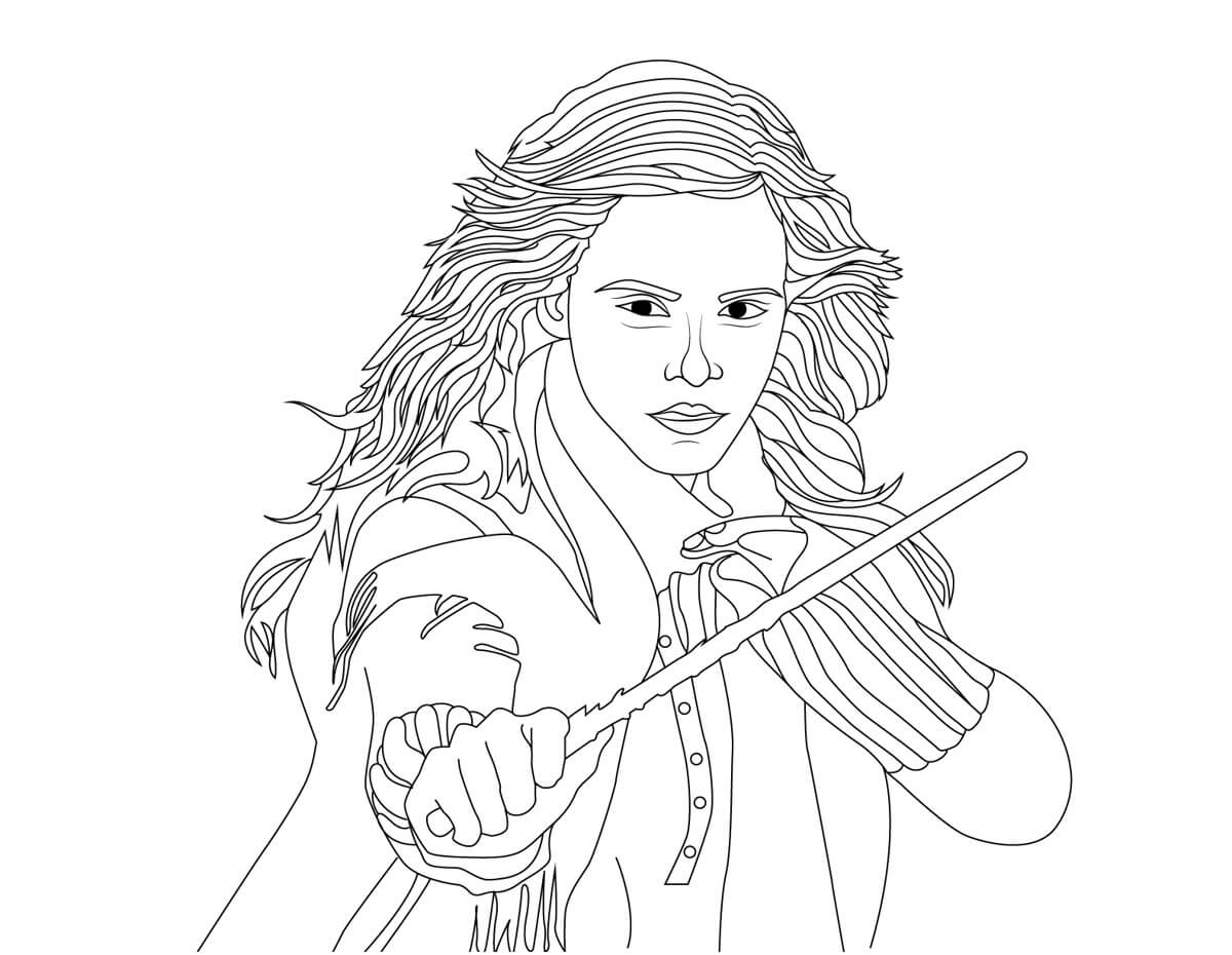 Dibujo de Hermione Granger Peleando para Colorear y Imprimir