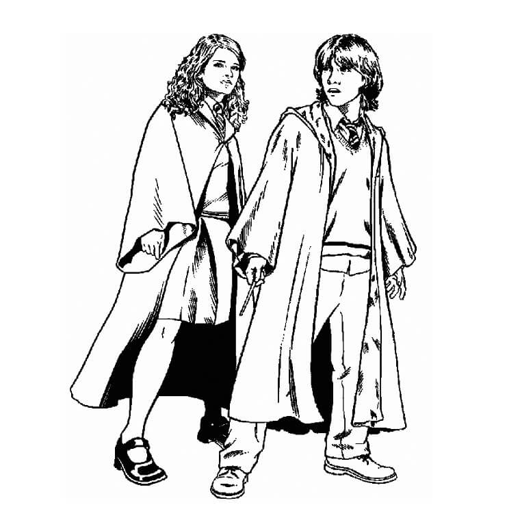 Dibujo de Hermione Granger y Amigo para Colorear y Imprimir