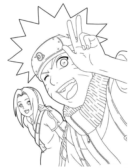 Dibujo de Naruto y Sakura para Colorear y Imprimir