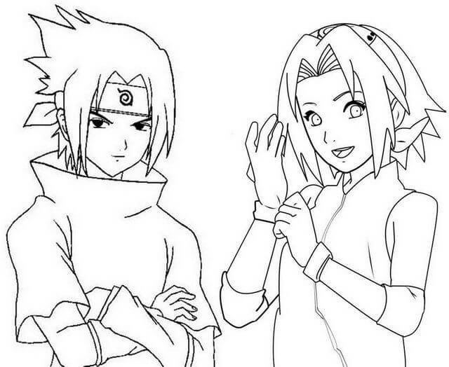 Dibujo de Sakura y Sasuke para Colorear y Imprimir
