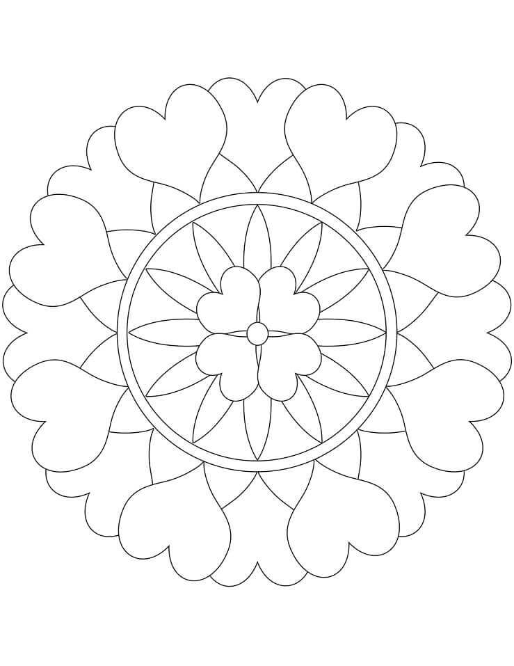 Dibujo de Bonito Corazón Mándala para Colorear y Imprimir