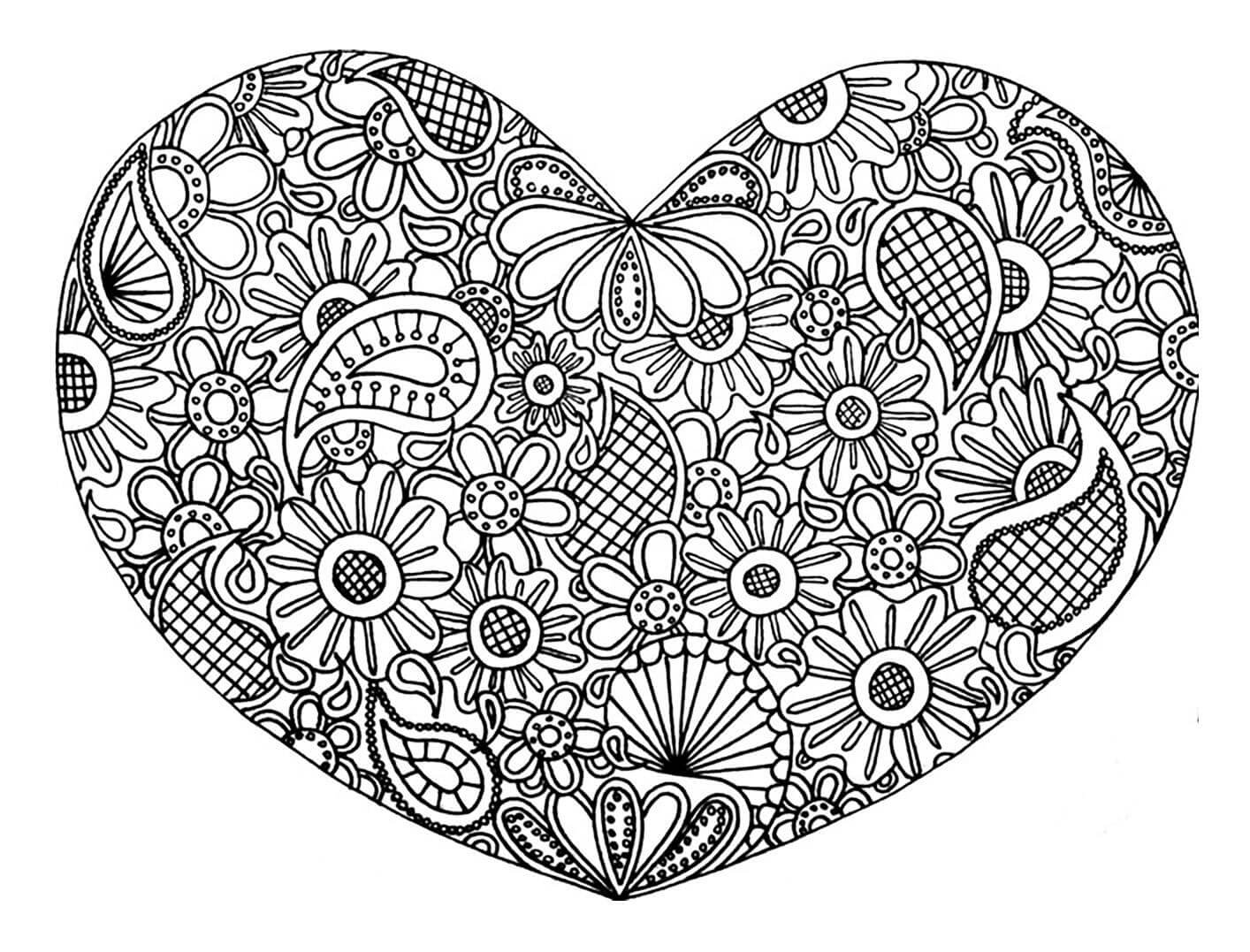 Dibujo de Corazón Mándala Flor para Colorear y Imprimir