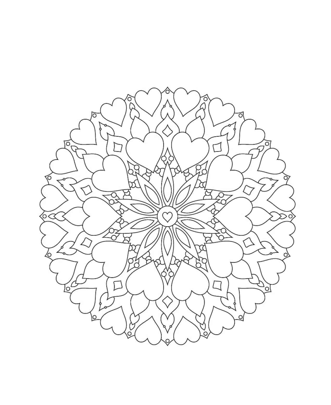 Dibujo de Gráficos Gratuitos de Mándala de Corazón para Colorear y Imprimir