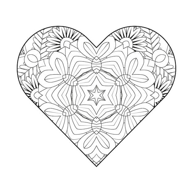 Dibujo de Imágenes Gratis de Mándala de Corazón para Colorear y Imprimir