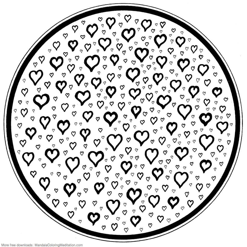 Dibujo de Mándala de Corazón En Círculo para Colorear y Imprimir