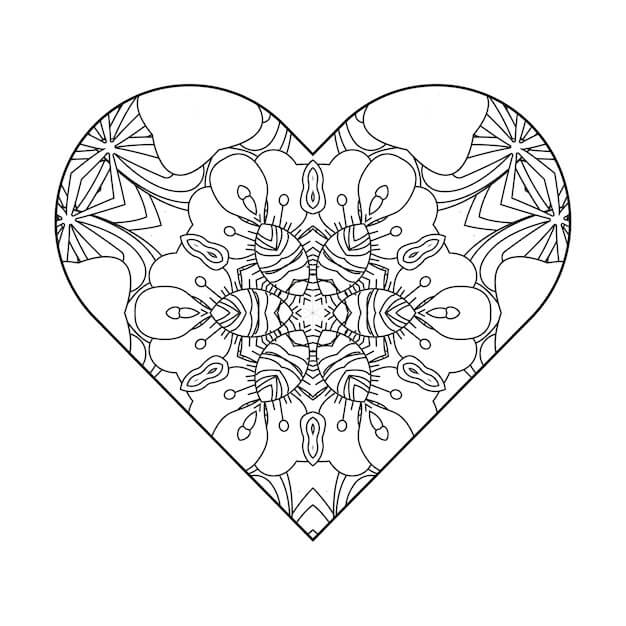 Dibujo de Mándala de Corazón Increíble para Colorear y Imprimir