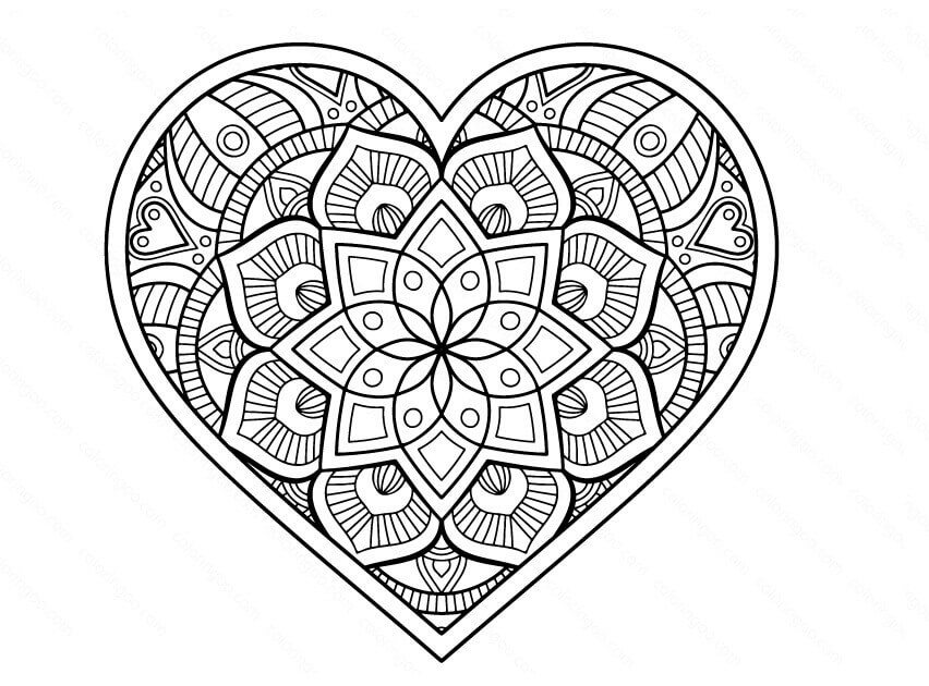 Dibujo de Mándala de Corazón Normal para Colorear y Imprimir