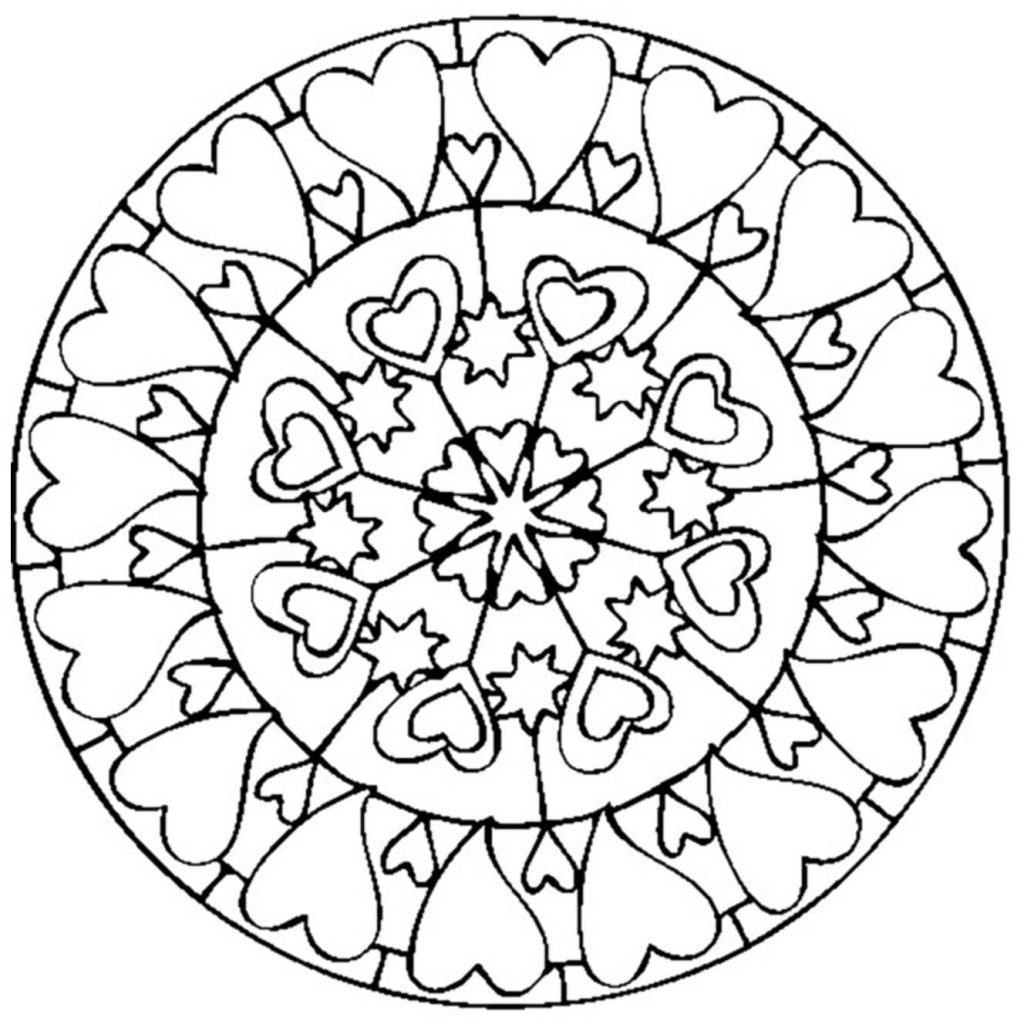Dibujo de Mándala de Corazón Simple En Círculo para Colorear y Imprimir