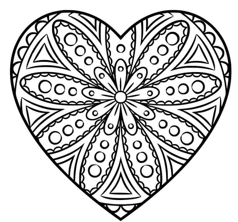 Dibujo de Mándala de Corazón Simple para Colorear y Imprimir