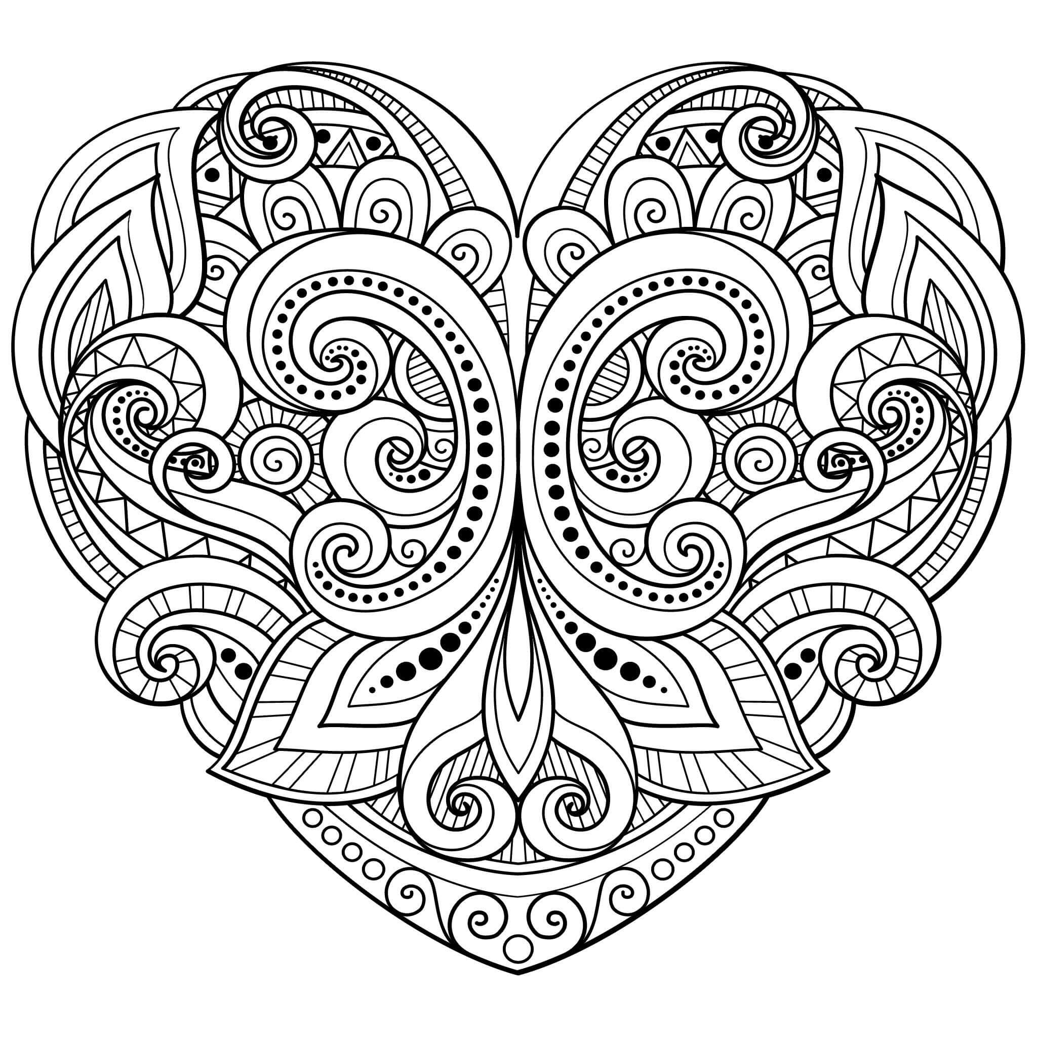 Dibujo de Mándala Del Gran Corazón para Colorear y Imprimir