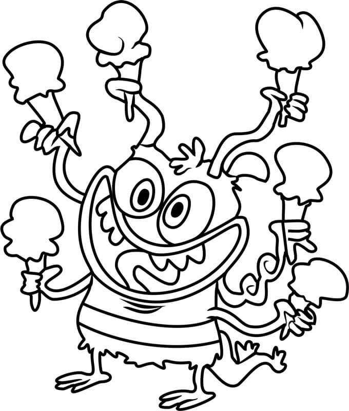 dibujo bunsen sosteniendo seis helados para colorear