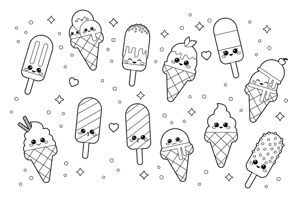dibujo dibujos animados de helado hermoso para colorear