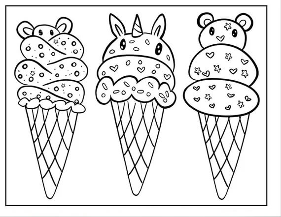 dibujo doodle del trio de helados para colorear