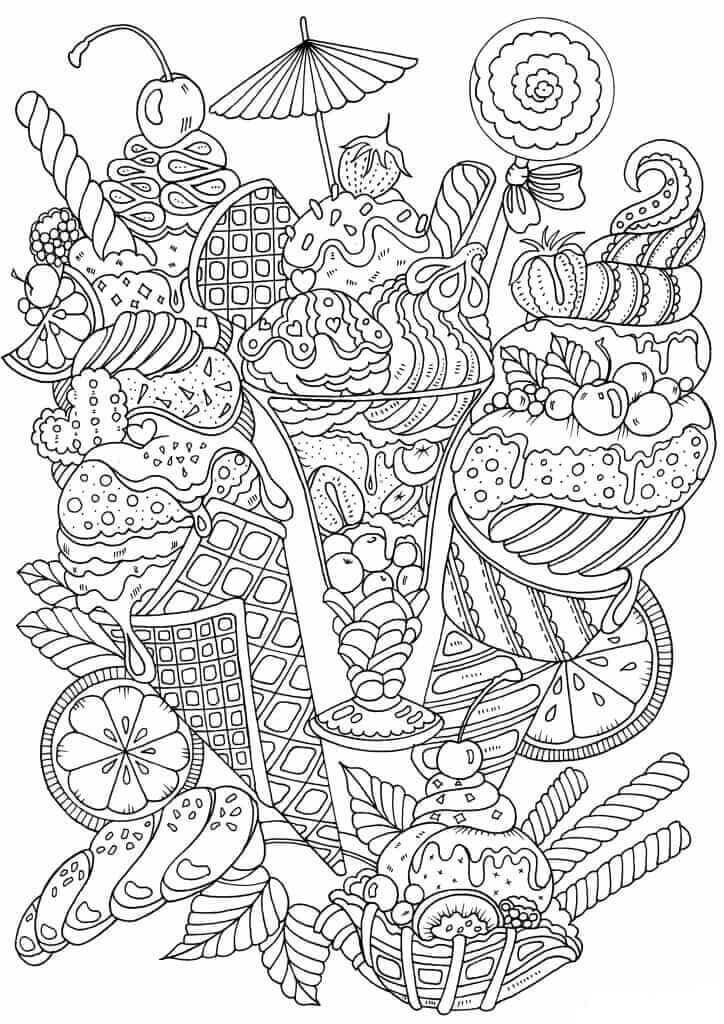 dibujo imagen de helado complicada para colorear