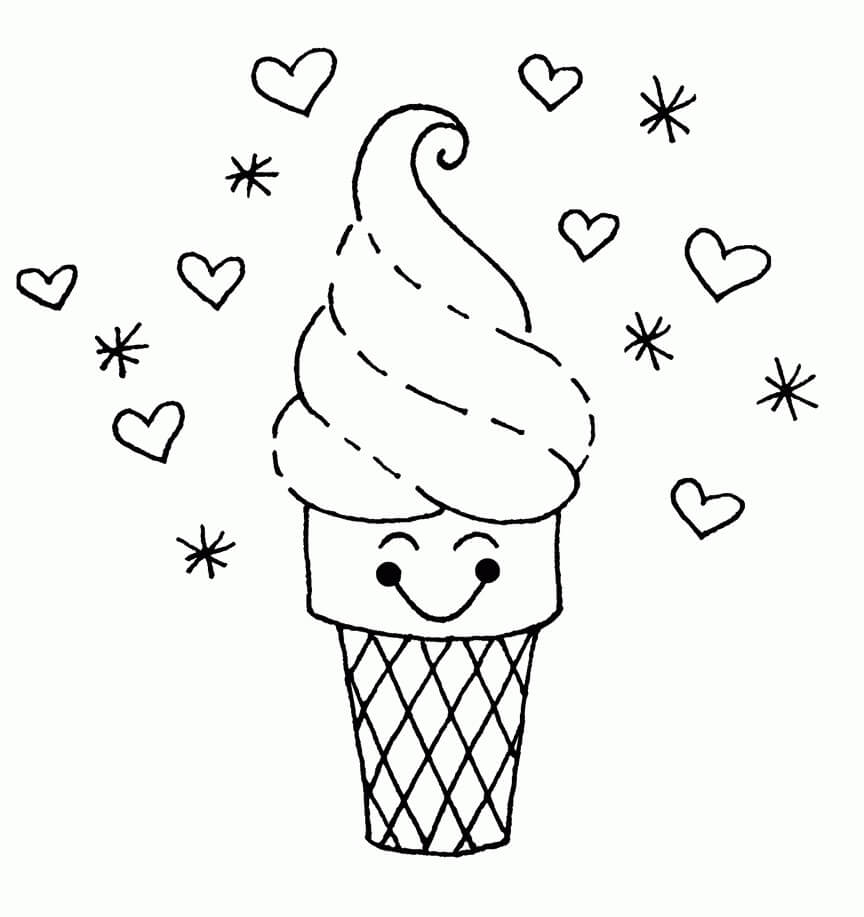 dibujo lindo helado feliz para colorear