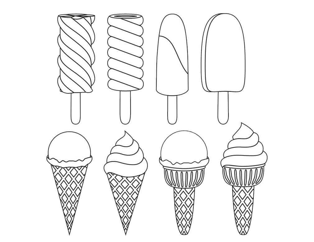dibujo ocho helados para colorear