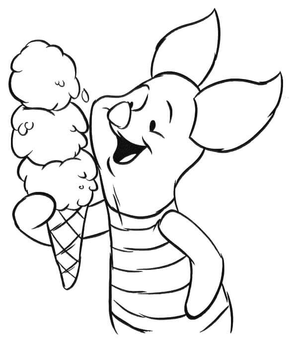 dibujo piggy pig comiendo helado para colorear