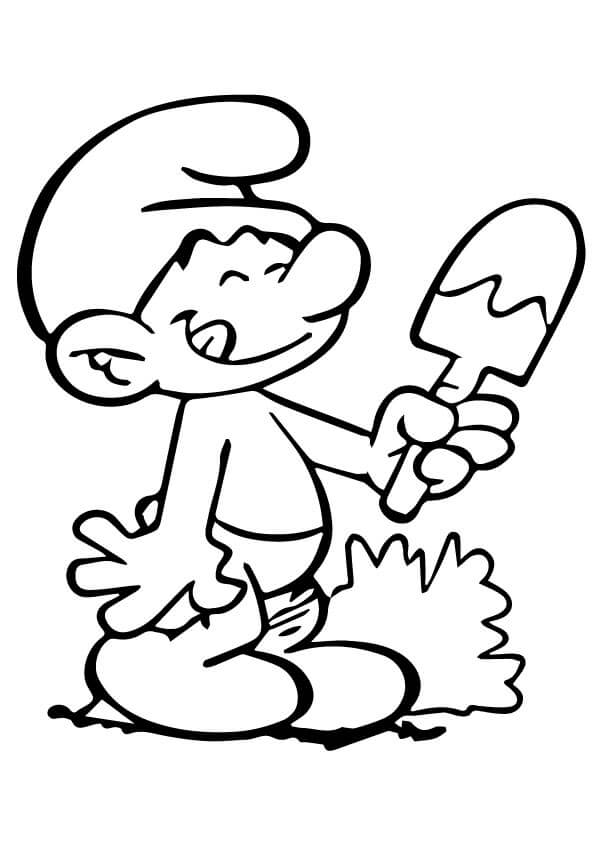 dibujo pitufo con helado para colorear