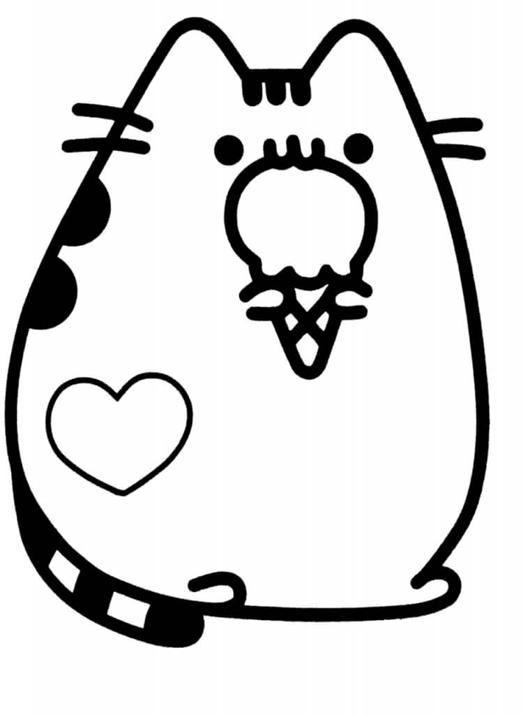 dibujo pusheen comiendo helado para colorear