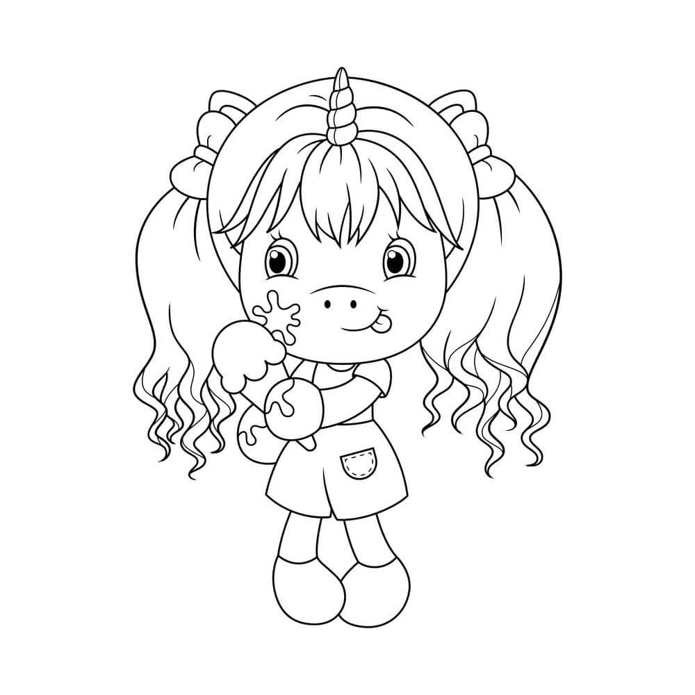 dibujo unicornio lindo bebe con helado para colorear