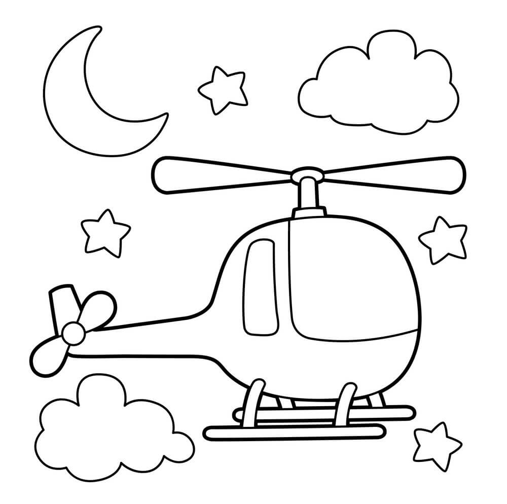 dibujo helicoptero y nube para imprimir y colorear