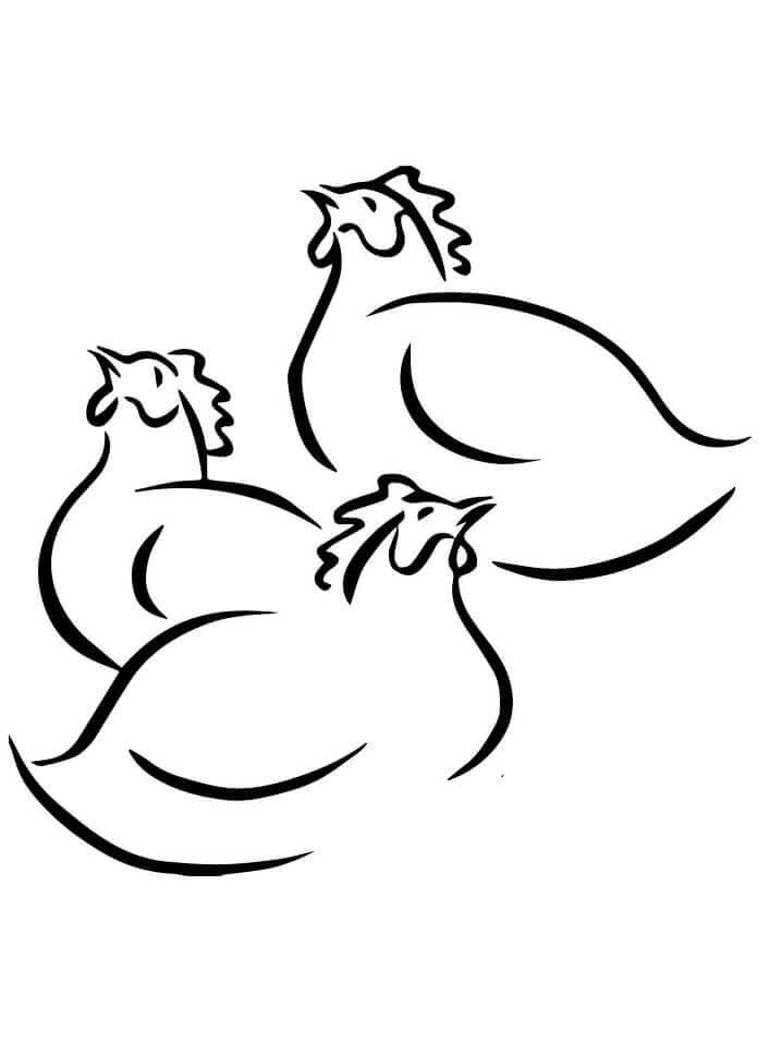 Dibujo de Tres Gallinas Francesas para Colorear y Imprimir