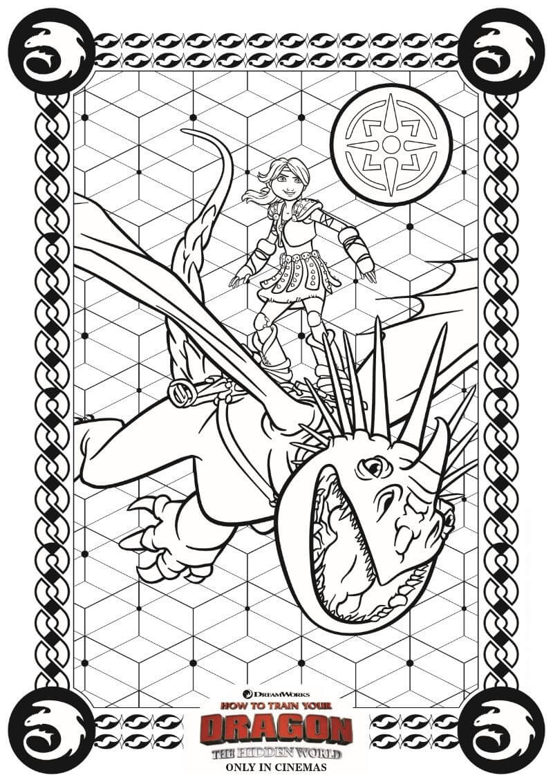 Dibujo de Astrid y Su Dragón para Colorear y Imprimir