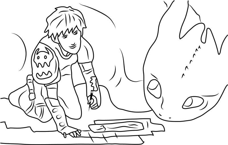 Dibujo de Hipo Con Toothless para Colorear y Imprimir