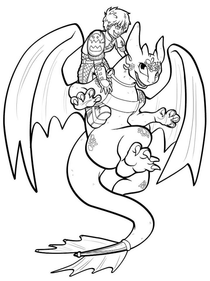 Dibujo de Hipo Sonriendo Con Toothless para Colorear y Imprimir