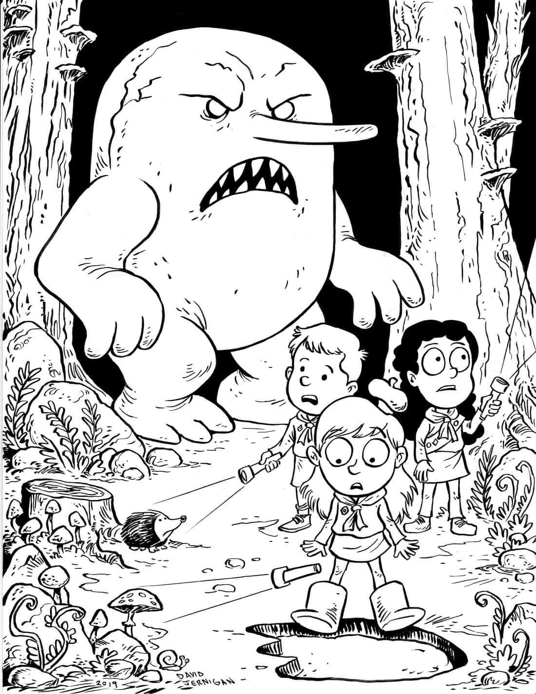 Dibujo de Amigo de Hilda y Monstruo para Colorear y Imprimir