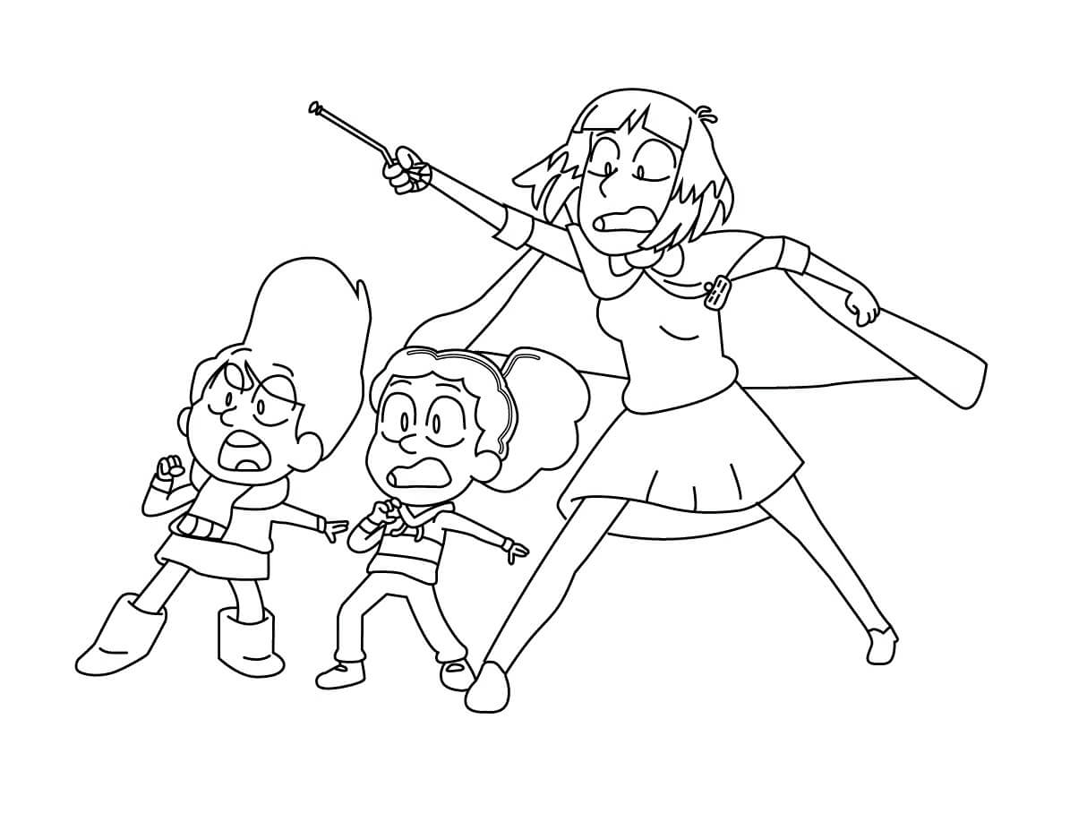 Dibujo de Hilda y Sus Amigos Asustados para Colorear y Imprimir