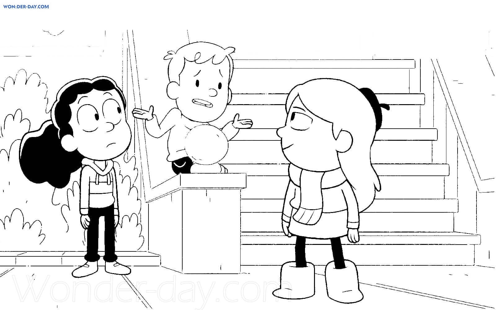 Dibujo de Hilda y Sus Amigos En Casa para Colorear y Imprimir