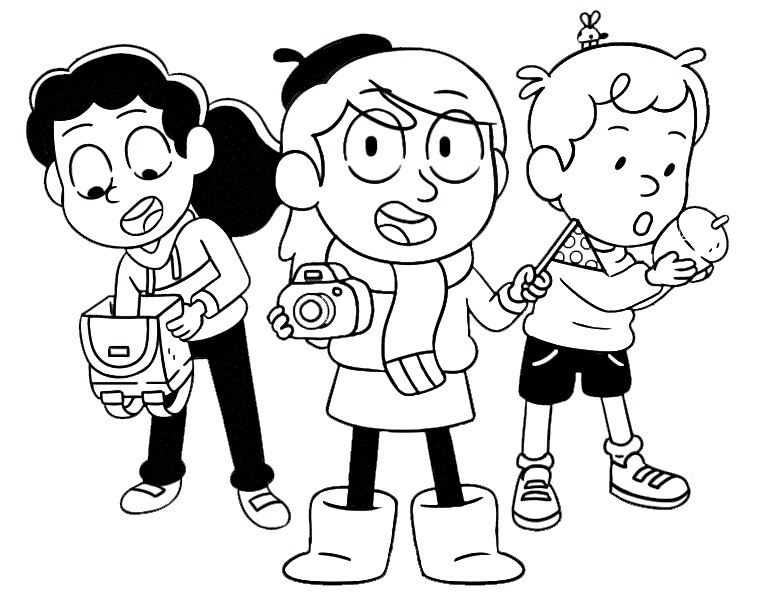 Dibujo de Hilda y Sus Amigos Sé Van de Aventura para Colorear y Imprimir