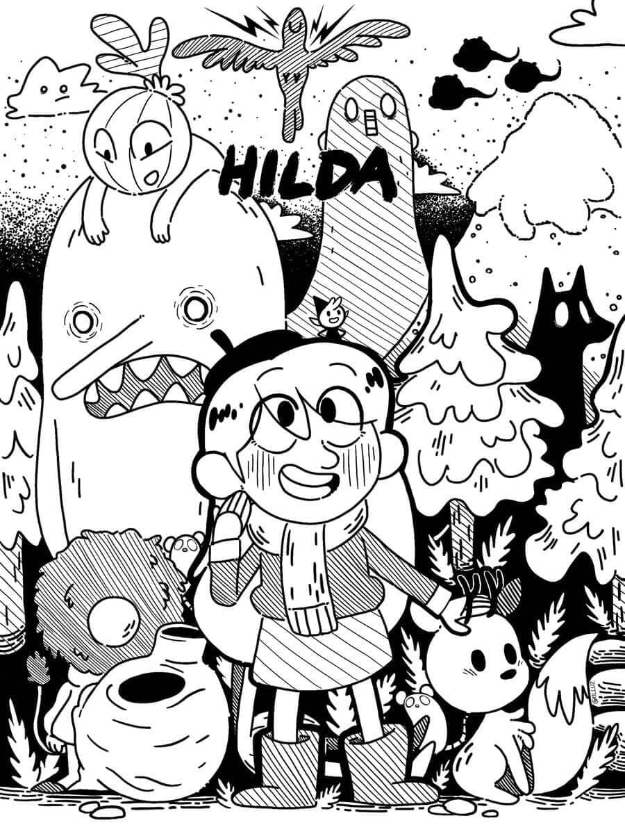Dibujo de Hilda y Twig En Halloween para Colorear y Imprimir