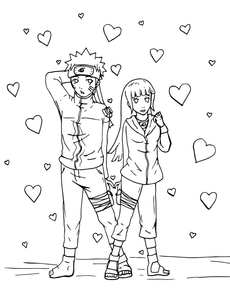 Dibujo de Dibujo de Hinata y Naruto para Colorear y Imprimir