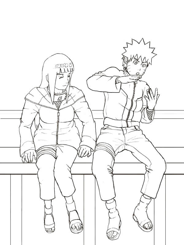Dibujo de Hinata y Naruto Sentados para Colorear y Imprimir
