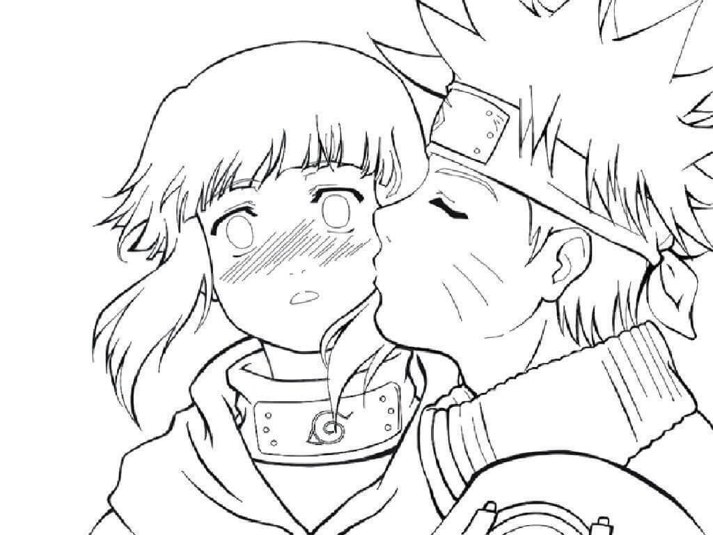 Dibujo de Naruto Besando a Hinata para Colorear y Imprimir