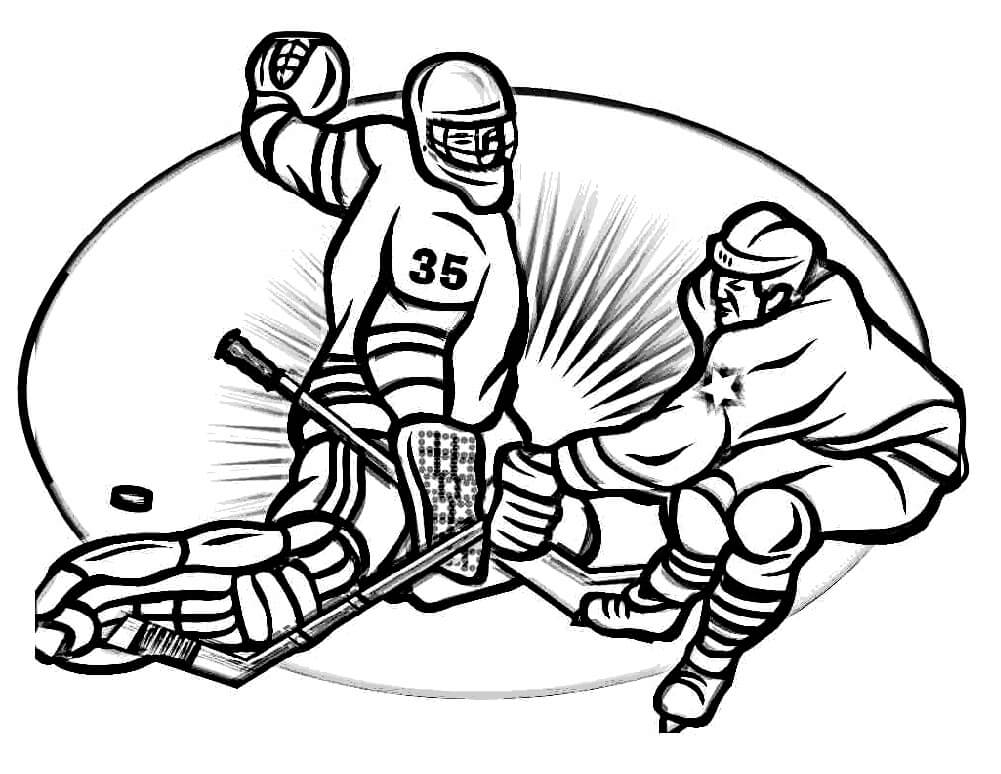 Dibujo de dos Jugadores de Hockey para Colorear y Imprimir
