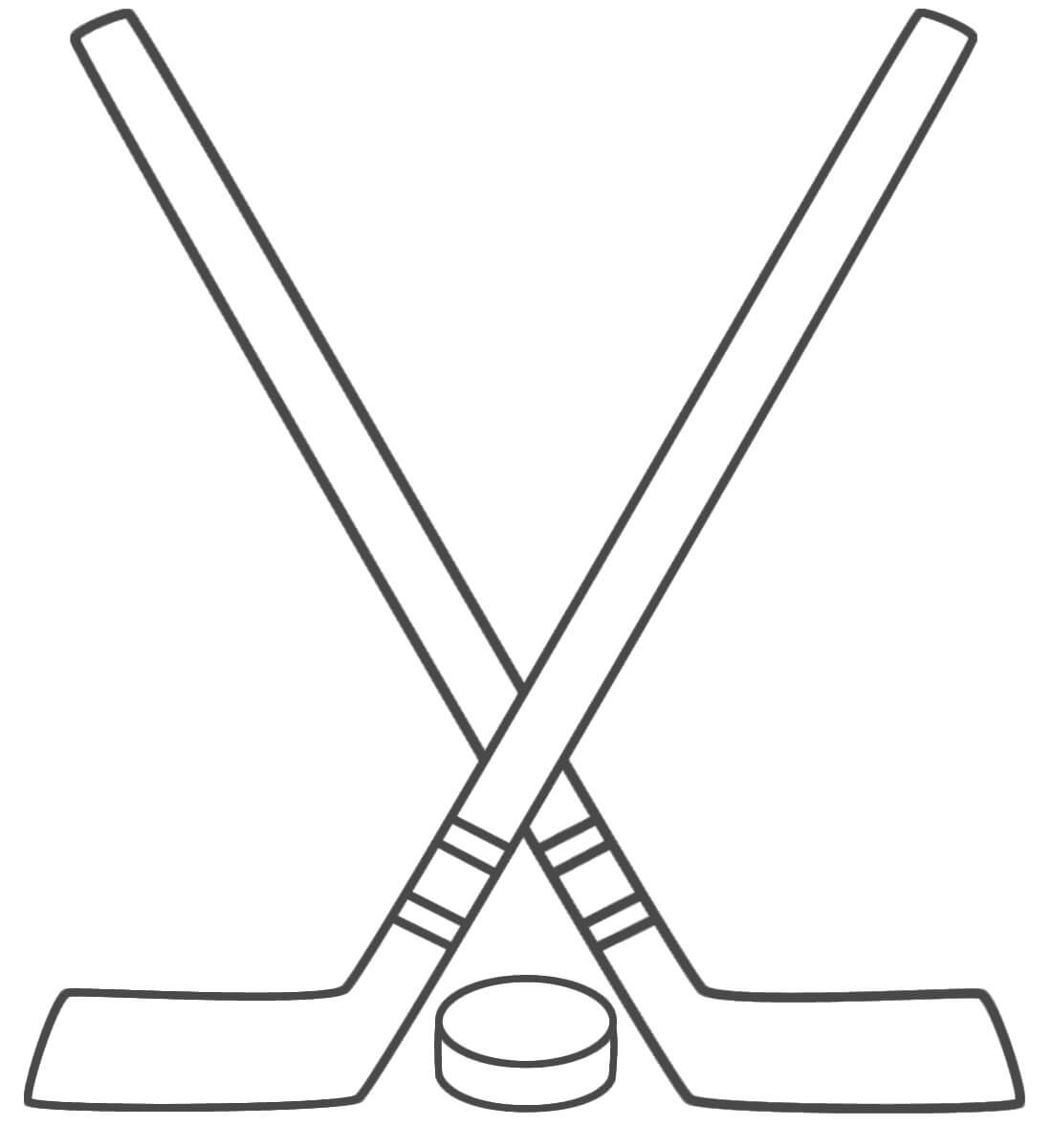 Dibujo de dos Palos de Hockey Con Puck para Colorear y Imprimir
