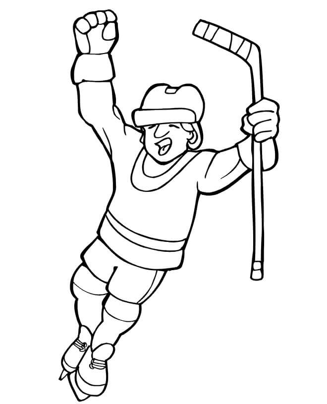 Dibujo de ¡Feliz Jugador de Hockey para Colorear y Imprimir