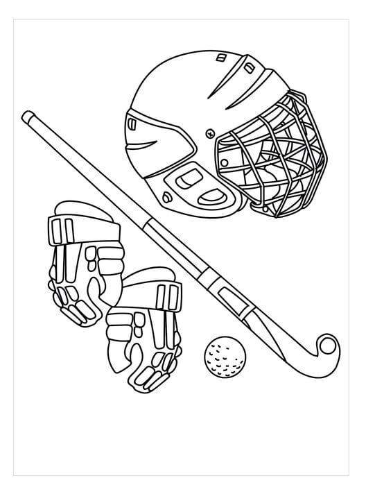 Dibujo de Herramientas de Juego de Hockey para Colorear y Imprimir