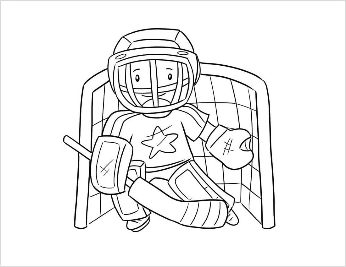 Dibujo de Hombre Sonriente Jugando Al Hockey para Colorear y Imprimir