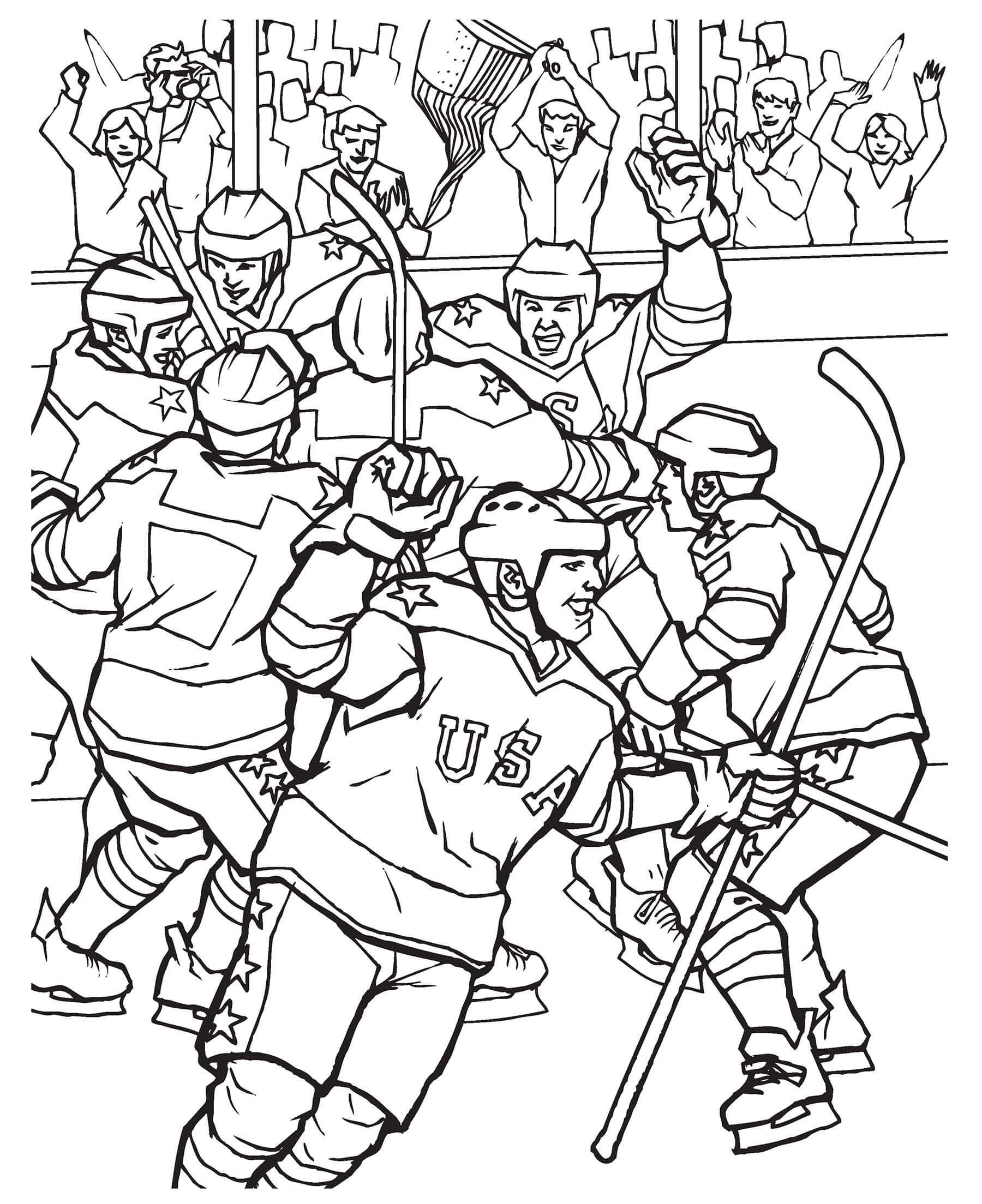 Dibujo de Los Jugadores de Hockey Celebran La Victoria para Colorear y Imprimir