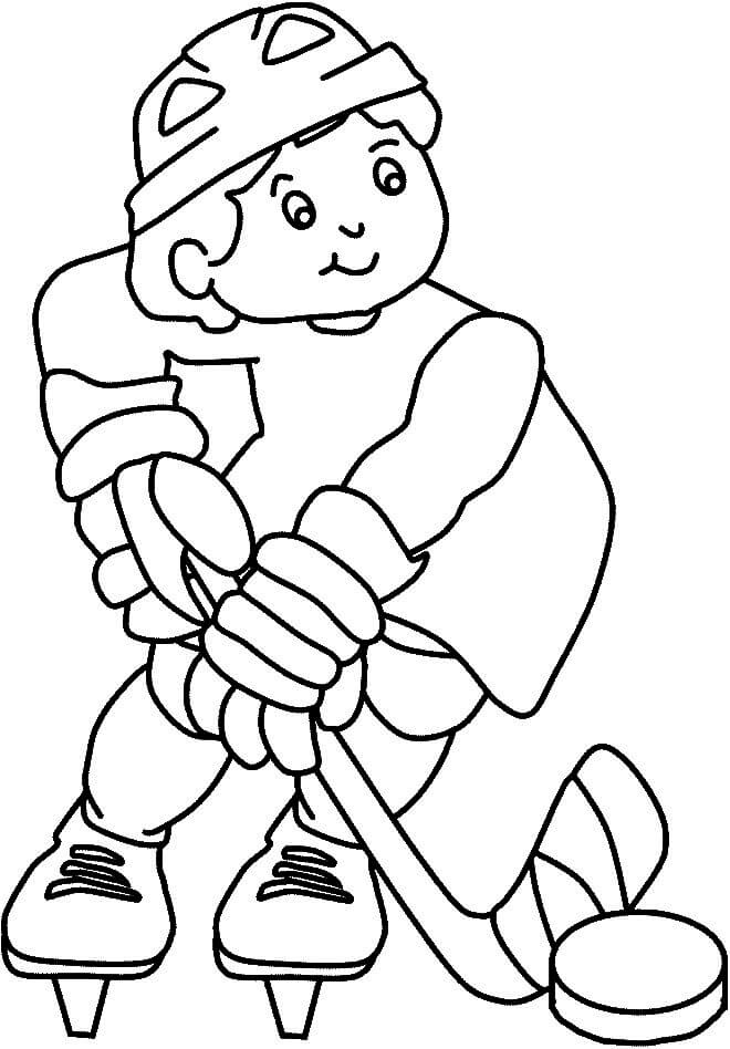 Dibujo de Muchacho Sonriente Jugando Al Hockey para Colorear y Imprimir