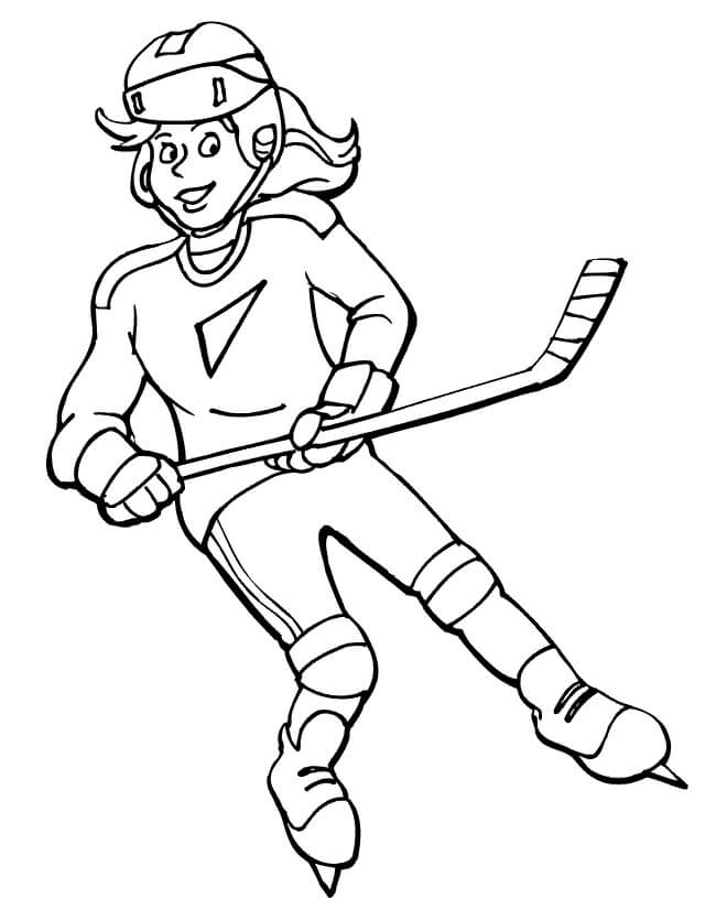 Dibujo de Niña Divertida Jugando Hockey para Colorear y Imprimir